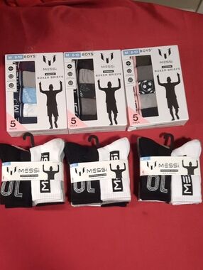 Messi Boys' 5-Pack Boxer Briefs & Crew Socks Bundle Size Medium